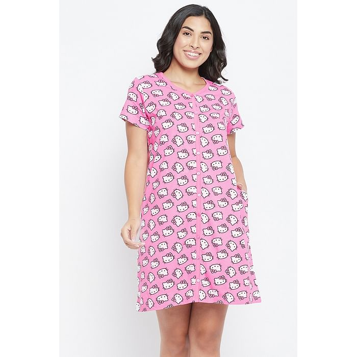 Clovia Hello Kitty Print Button Me Up Short Nightdress in Pink - 100% Cotton - NS1348E22, Light pink
Clovia Hello Kitty Print Button Me Up Short Nightdress in Pink - 100% Cotton - NS1348E22, Light pink