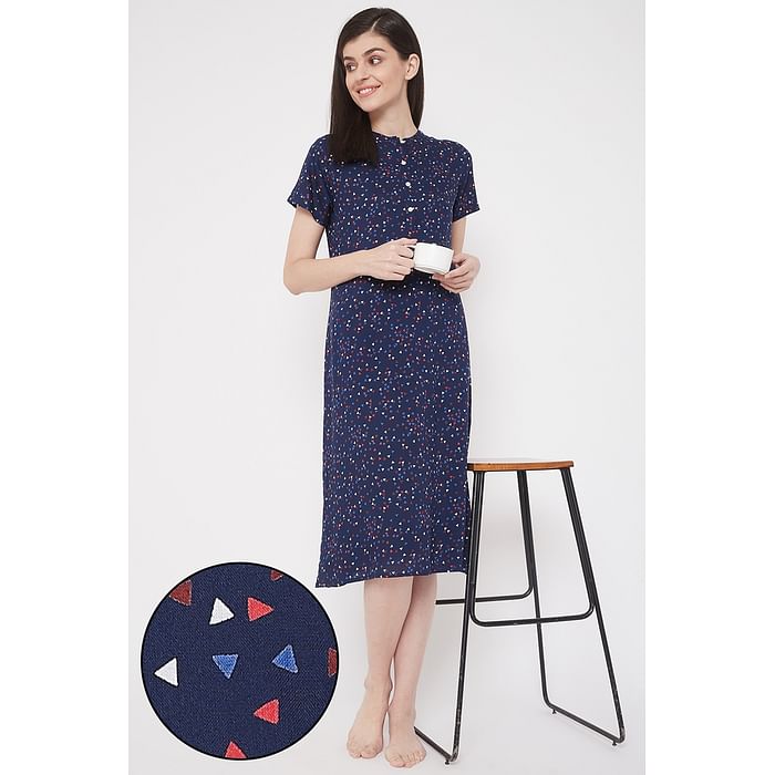 Clovia Print Me Pretty Mid Length Night Dress with Side Slits in Navy - Rayon - NS1360P08
Clovia Print Me Pretty Mid Length Night Dress with Side Slits in Navy - Rayon - NS1360P08