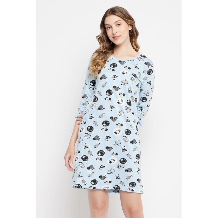 Clovia Sheep Print Short Night Dress in Baby Blue - 100% Cotton - NS1365A03, Light blue
Clovia Sheep Print Short Night Dress in Baby Blue - 100% Cotton - NS1365A03, Light blue