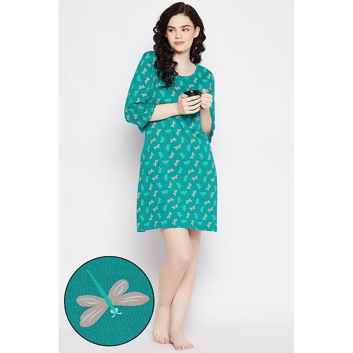 Clovia Butterfly Print Short Night Dress in Teal Blue - 100% Cotton - NS1365P36
Clovia Butterfly Print Short Night Dress in Teal Blue - 100% Cotton - NS1365P36