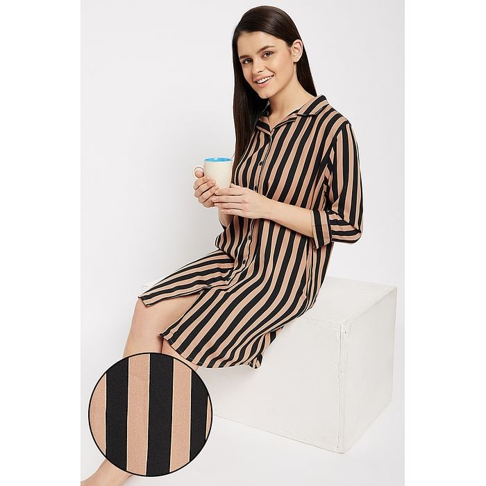 Clovia Sassy Stripes Button Me Up Short Night Dress in Beige - 100% Cotton - NS1392P24, Nude-colour
Clovia Sassy Stripes Button Me Up Short Night Dress in Beige - 100% Cotton - NS1392P24, Nude-colour
