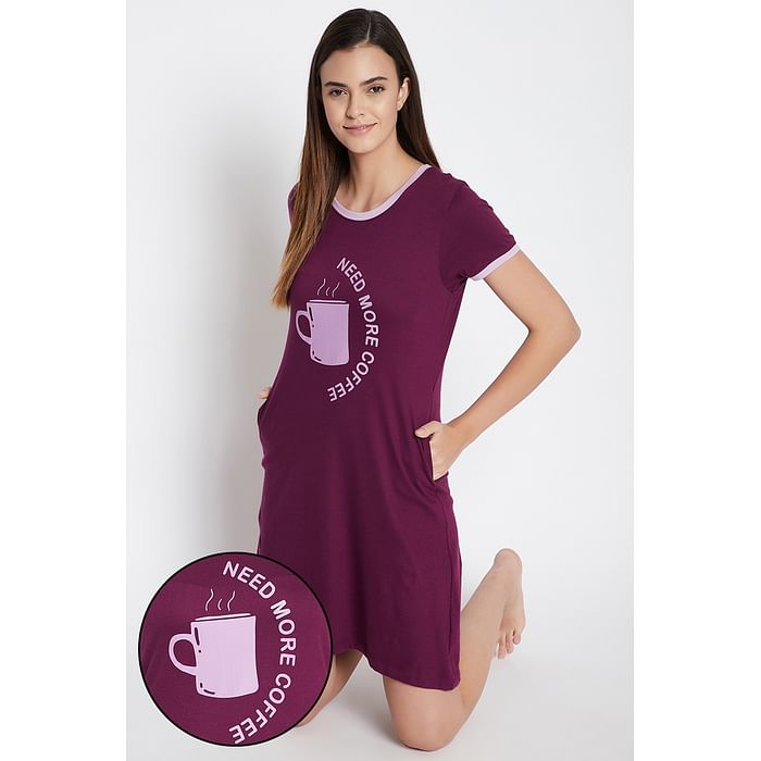 Clovia Coffee Mug & Text Print Short Nightdress in Wine Colour- 100% Cotton - NS1398A15, Purple
Clovia Coffee Mug & Text Print Short Nightdress in Wine Colour- 100% Cotton - NS1398A15, Purple