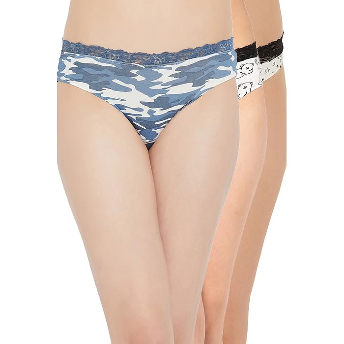 Clovia Pack of 3 Low Waist Printed Bikini Panties with Lace Waist - Cotton - PNC002U19, Multicolour
Clovia Pack of 3 Low Waist Printed Bikini Panties with Lace Waist - Cotton - PNC002U19, Multicolour