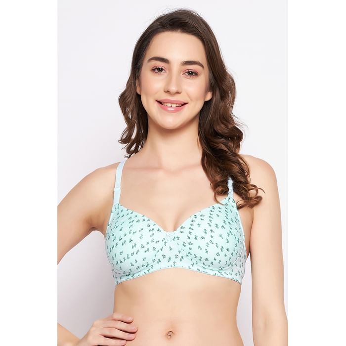 Clovia Padded Non-Wired Full Cup Floral Print Multiway T-shirt Bra in Baby Blue - Cotton - BR2395G03 
Clovia Padded Non-Wired Full Cup Floral Print Multiway T-shirt Bra in Baby Blue - Cotton - BR2395G03