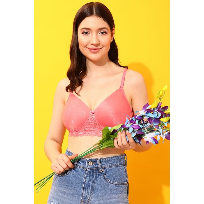 Clovia Padded Non-Wired Full Cup Multiway Floral Patterned T-Shirt Bra in Peach Colour - Lace - BR1806Q34
Clovia Padded Non-Wired Full Cup Multiway Floral Patterned T-Shirt Bra in Peach Colour - Lace - BR1806Q34