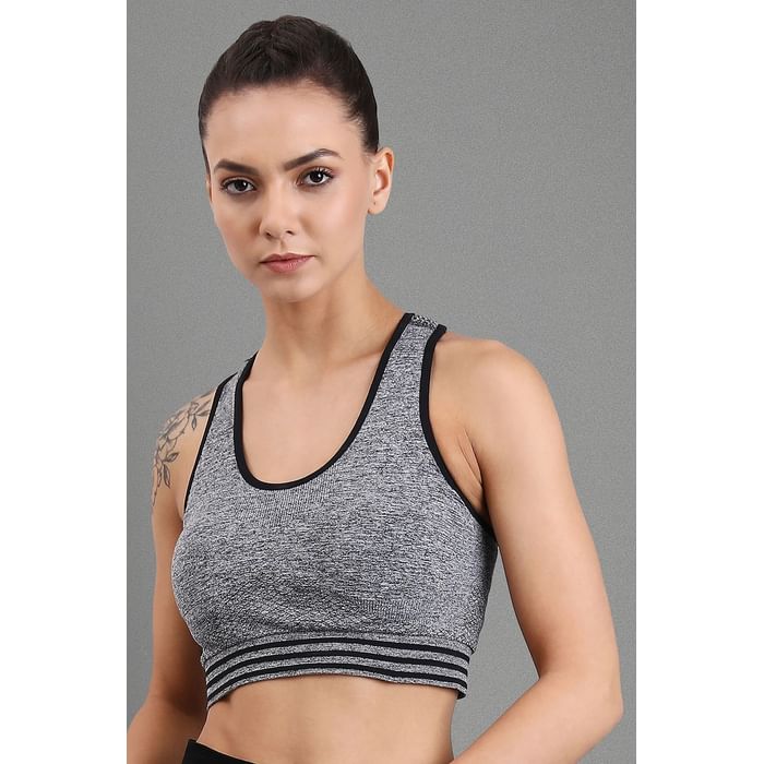 Clovia Melange Grey Padded Seamless Sports Bra with Racerback - BR1868P05, Dark grey
Clovia Melange Grey Padded Seamless Sports Bra with Racerback - BR1868P05, Dark grey