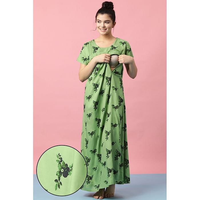 Clovia Feeding Pretty Florals Long Night Dress in Light Green - Rayon - NS1349P17, Dark green
Clovia Feeding Pretty Florals Long Night Dress in Light Green - Rayon - NS1349P17, Dark green