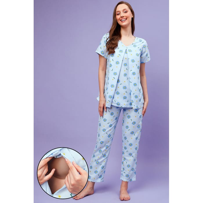 Clovia Pretty Florals Feeding Top & Pyjama Set in Powder Blue - Rayon - LS0263P03, Light blue
Clovia Pretty Florals Feeding Top & Pyjama Set in Powder Blue - Rayon - LS0263P03, Light blue
