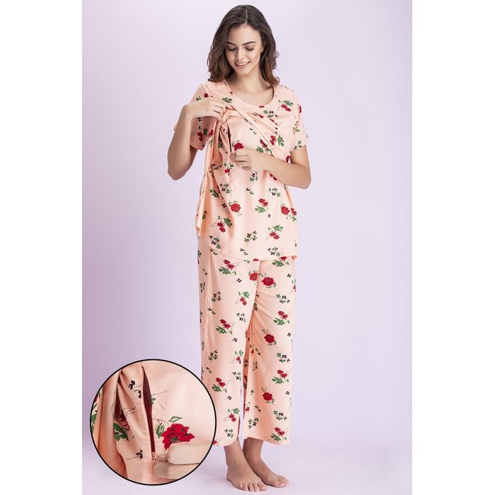 Clovia Pretty Florals Layered Feeding Top & Pyjama in Peach - Rayon - LS0132R34, Teal
Clovia Pretty Florals Layered Feeding Top & Pyjama in Peach - Rayon - LS0132R34, Teal