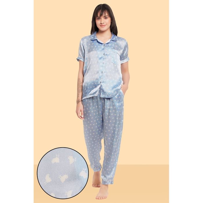 Clovia Print Me Pretty Button Down Shirt & Pyjama Set in Baby Blue - Satin - LS0385I03, Light blue
Clovia Print Me Pretty Button Down Shirt & Pyjama Set in Baby Blue - Satin - LS0385I03, Light blue