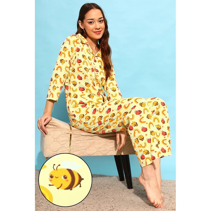 Clovia Bee Print Button Down Shirt & Pyjama Set in Mint Green - 100% Cotton - LS0585D11, Light green
Clovia Bee Print Button Down Shirt & Pyjama Set in Mint Green - 100% Cotton - LS0585D11, Light green