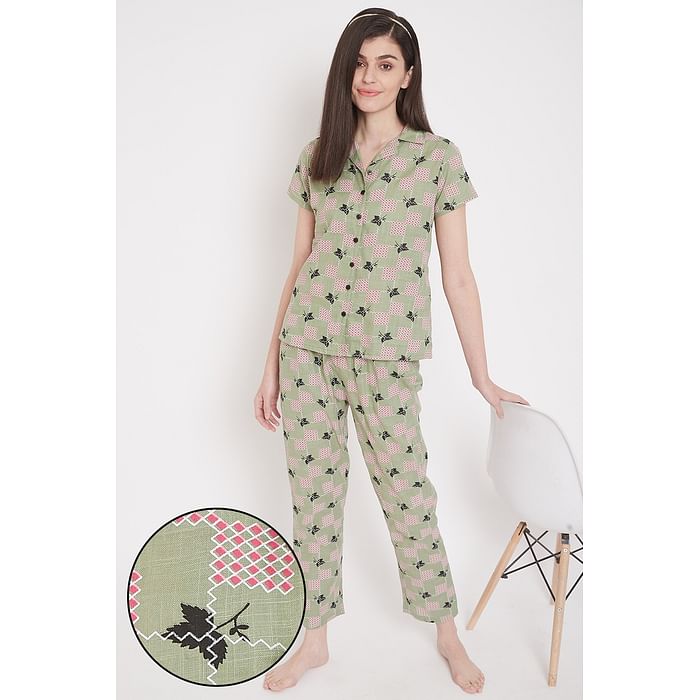 Clovia Print Me Pretty Button Me Up Shirt & Pyjama in Sage Green- 100% Cotton - LS0385A11, Light green
Clovia Print Me Pretty Button Me Up Shirt & Pyjama in Sage Green- 100% Cotton - LS0385A11, Light green