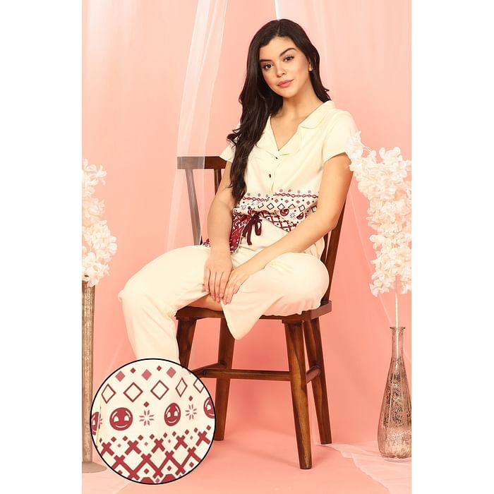 Clovia Chritsmas Print Button Me Up Shirt & Pyjama Set in Beige - 100% Cotton - LS0025P24, Nude-colour
Clovia Chritsmas Print Button Me Up Shirt & Pyjama Set in Beige - 100% Cotton - LS0025P24, Nude-colour