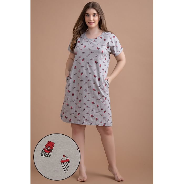 Clovia Print Me Pretty Short Night Dress in Grey - 100% Cotton - NS1232P01, Light grey
Clovia Print Me Pretty Short Night Dress in Grey - 100% Cotton - NS1232P01, Light grey