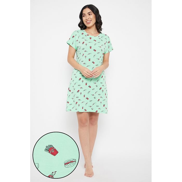 Clovia Print Me Pretty Short Night Dress in Mint Green - 100% Cotton - NS1232P11, Light green
Clovia Print Me Pretty Short Night Dress in Mint Green - 100% Cotton - NS1232P11, Light green