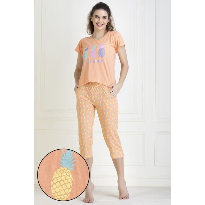 Clovia Pineapple Print Top & Capri Set in Peach - Cotton Rich - LS0422P16, Orange
Clovia Pineapple Print Top & Capri Set in Peach - Cotton Rich - LS0422P16, Orange