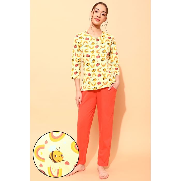 Clovia Bee Print Top in Mint Green & Chic Basic Pyjama in Orange - 100% Cotton - LS0644A11, Light green
Clovia Bee Print Top in Mint Green & Chic Basic Pyjama in Orange - 100% Cotton - LS0644A11, Light green