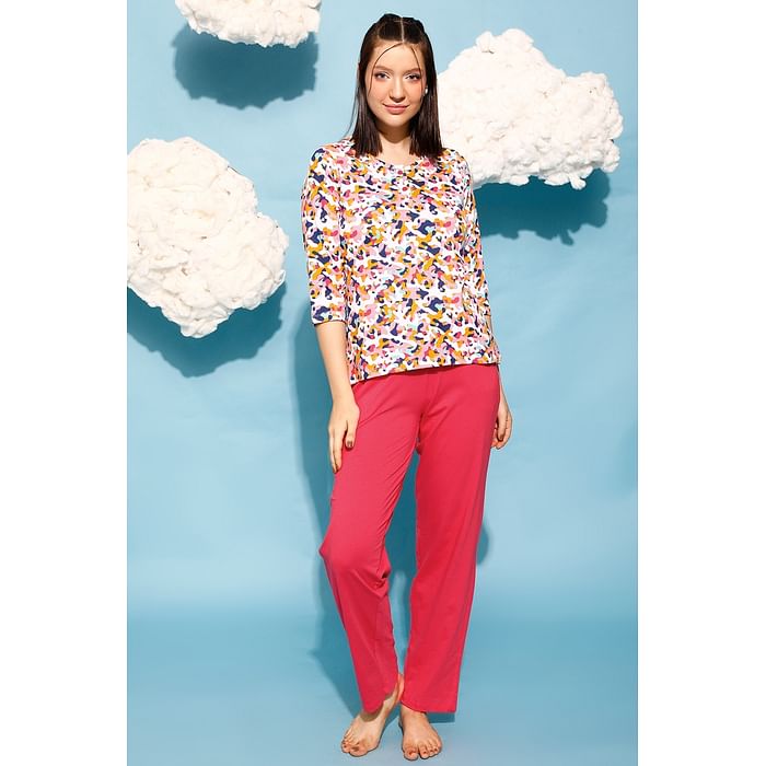 Clovia Print Me Pretty Top in Multicolour & Chic Basic Pyjama in Ruby Pink - 100% Cotton - LS0644A19
Clovia Print Me Pretty Top in Multicolour & Chic Basic Pyjama in Ruby Pink - 100% Cotton - LS0644A19