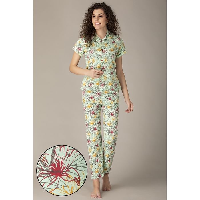 Clovia Pretty Florals Button Down Shirt & Pyjama Set in Green - 100% Cotton - LS0025A11, Light green
Clovia Pretty Florals Button Down Shirt & Pyjama Set in Green - 100% Cotton - LS0025A11, Light green