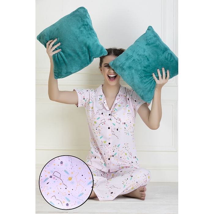 Clovia Button Down Shirt & Pyjama Set in Light Pink- Cotton Base - LS0025A22
Clovia Button Down Shirt & Pyjama Set in Light Pink- Cotton Base - LS0025A22