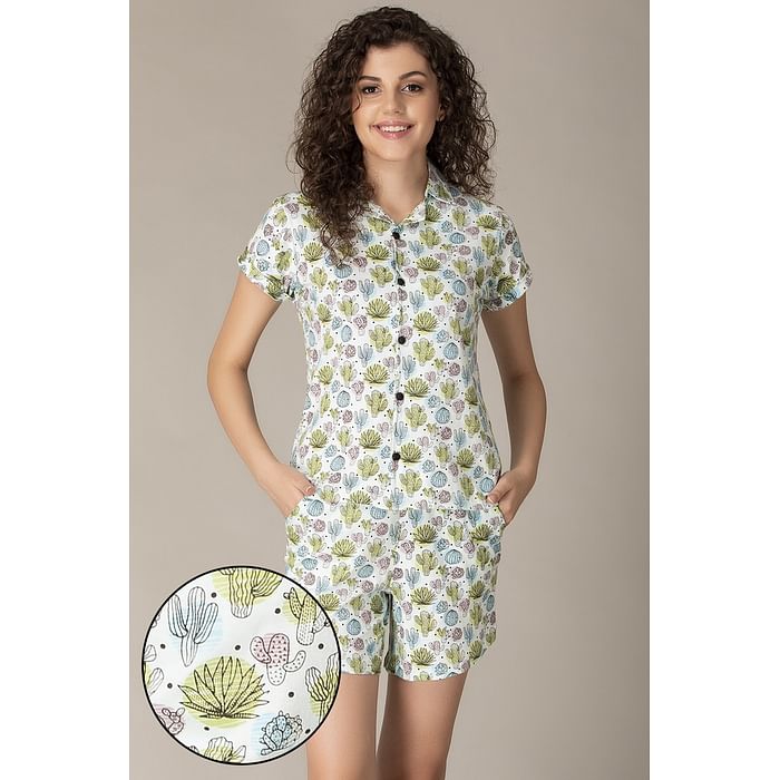 Clovia Button Down Cactus Shirt & Shorts in Green- Cotton Rich - LS0094D03, Light blue
Clovia Button Down Cactus Shirt & Shorts in Green- Cotton Rich - LS0094D03, Light blue