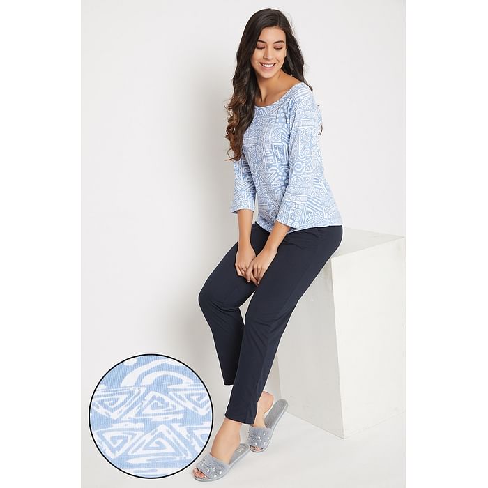 Clovia Printed Top & Pyjama Set in Light Blue & Black - Cotton Rich - LS0469A08, Navy
Clovia Printed Top & Pyjama Set in Light Blue & Black - Cotton Rich - LS0469A08, Navy
