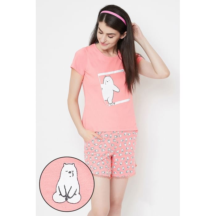 Clovia Printed Top & Shorts Set in Coral Pink- Cotton Rich - LS0410A22
Clovia Printed Top & Shorts Set in Coral Pink- Cotton Rich - LS0410A22