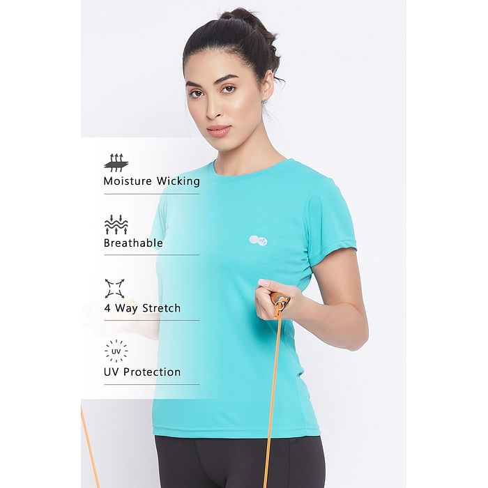 Clovia Quick Dry Sports T-shirt in Turquoise Blue with Reflective Logo - AT0159P36, Teal
Clovia Quick Dry Sports T-shirt in Turquoise Blue with Reflective Logo - AT0159P36, Teal