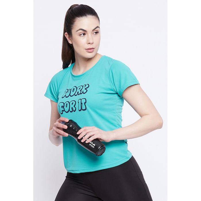 Clovia Quick Dry Text Print Sports T-shirt in Turquoise Blue with UV Protection - AT0161A36, Teal
Clovia Quick Dry Text Print Sports T-shirt in Turquoise Blue with UV Protection - AT0161A36, Teal
