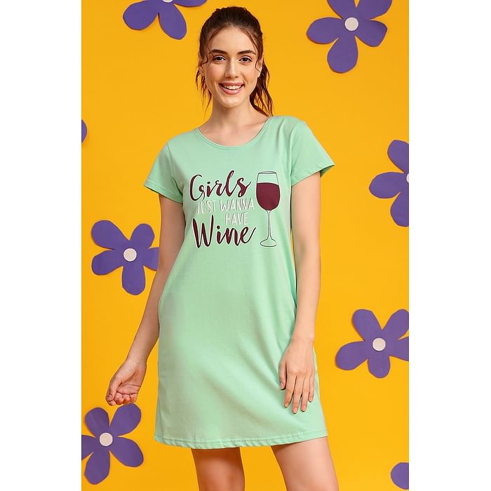 Clovia Quirky Quotes Short Night Dress in Mint Green - 100% Cotton - NS1209H11, Light green
Clovia Quirky Quotes Short Night Dress in Mint Green - 100% Cotton - NS1209H11, Light green