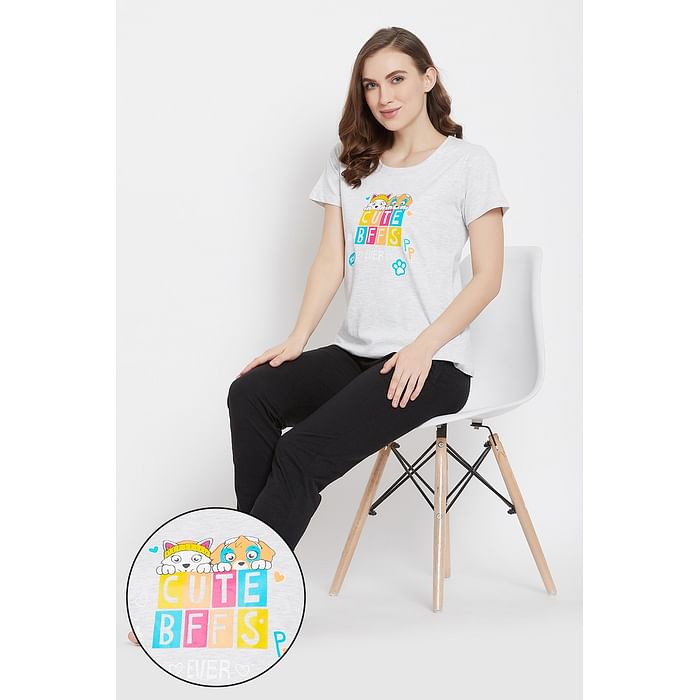 Clovia Quirky Text Top & Pyjama Set in Grey & Black- 100% Cotton - LSC124G01, Light grey
Clovia Quirky Text Top & Pyjama Set in Grey & Black- 100% Cotton - LSC124G01, Light grey