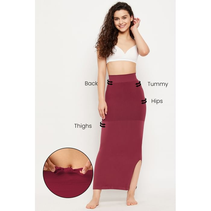Clovia Saree Shapewear Petticoat with Drawstring in Maroon - SW0048P09