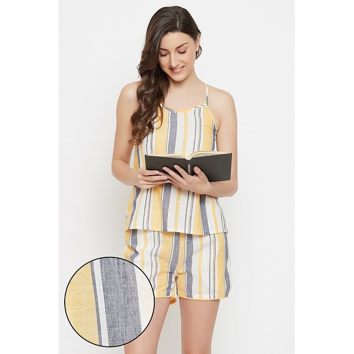 Clovia Sassy Stripes Cami Top & Shorts in Grey- 100% Cotton - LS0516D02, Light yellow
Clovia Sassy Stripes Cami Top & Shorts in Grey- 100% Cotton - LS0516D02, Light yellow