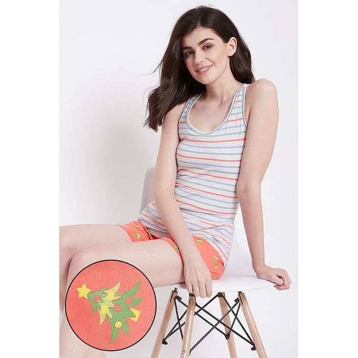 Clovia Sassy Stripes Tank Top & Shorts Set in Grey & Orange- Cotton - LSC013A19, Multicolour
Clovia Sassy Stripes Tank Top & Shorts Set in Grey & Orange- Cotton - LSC013A19, Multicolour
