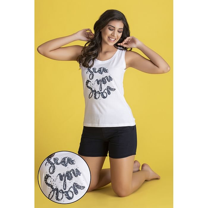 Clovia Sea Life Text Print Sleeveless Top Shorts in White & Navy - 100% Cotton - LS0462P18
Clovia Sea Life Text Print Sleeveless Top Shorts in White & Navy - 100% Cotton - LS0462P18