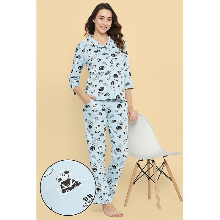 Clovia Sheep Print Button Down Shirt & Pyjama Set in Baby Blue - 100% Cotton - LS0585G03, Light blue
Clovia Sheep Print Button Down Shirt & Pyjama Set in Baby Blue - 100% Cotton - LS0585G03, Light blue