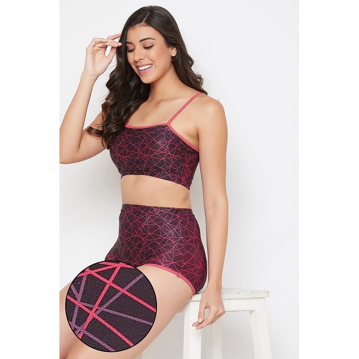Clovia Geometric Print Padded Tankini with High Waist Swim Bottoms in Wine-Colour - SM0077P15, Purple
Clovia Geometric Print Padded Tankini with High Waist Swim Bottoms in Wine-Colour - SM0077P15, Purple
