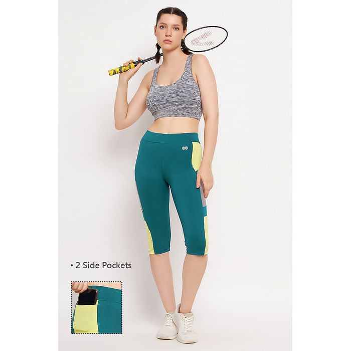 Clovia Snug Fit High-Rise Active Capri in Teal Blue with Coloured Panels & Side Pockets - AB0092A36
Clovia Snug Fit High-Rise Active Capri in Teal Blue with Coloured Panels & Side Pockets - AB0092A36