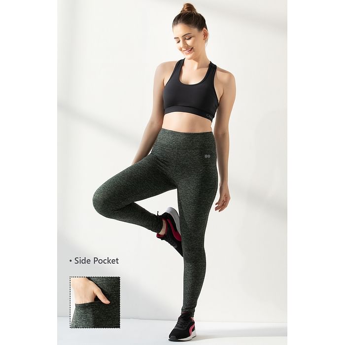 Clovia High-Rise Full Length Active Tights in Green Melange with Side Pocket - AB0100B17, Dark green
Clovia High-Rise Full Length Active Tights in Green Melange with Side Pocket - AB0100B17, Dark green