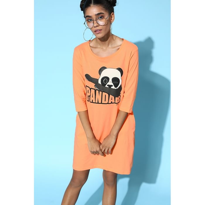 Clovia Text & PANDAB Print Short Night Dress in Coral Orange Colour - 100% Cotton - NS1209P16
Clovia Text & PANDAB Print Short Night Dress in Coral Orange Colour - 100% Cotton - NS1209P16