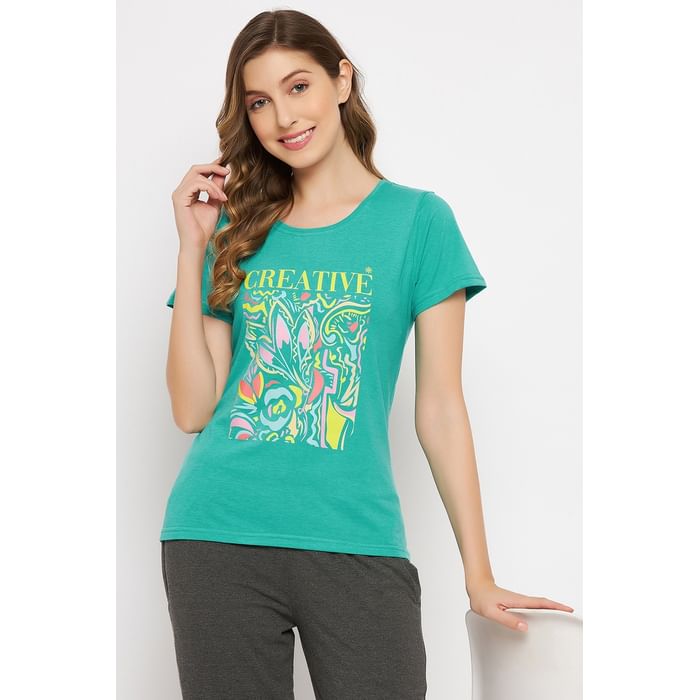 Clovia Text & Graphic Print Top in Green - 100% Cotton - LT0124M11, Light green
Clovia Text & Graphic Print Top in Green - 100% Cotton - LT0124M11, Light green