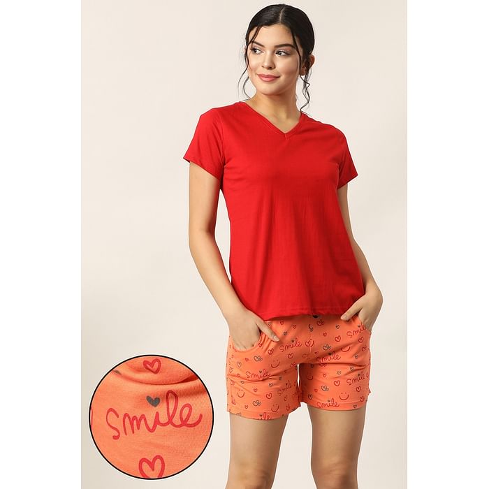 Clovia Print Me Pretty Top & Boxer Shorts in Red & Orange- Cotton Rich - LSC174D16
Clovia Print Me Pretty Top & Boxer Shorts in Red & Orange- Cotton Rich - LSC174D16