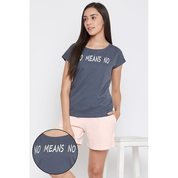 Clovia Text Print Top & Short Set in Grey & Skin Colour- Cotton - LSC132D05, Dark grey
Clovia Text Print Top & Short Set in Grey & Skin Colour- Cotton - LSC132D05, Dark grey