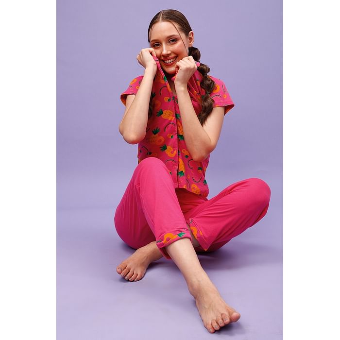 Clovia Tutti Fruity Button Down Shirt & Chic Basic Pyjama Set in Hot Pink - 100% Cotton - LS0025D14
Clovia Tutti Fruity Button Down Shirt & Chic Basic Pyjama Set in Hot Pink - 100% Cotton - LS0025D14