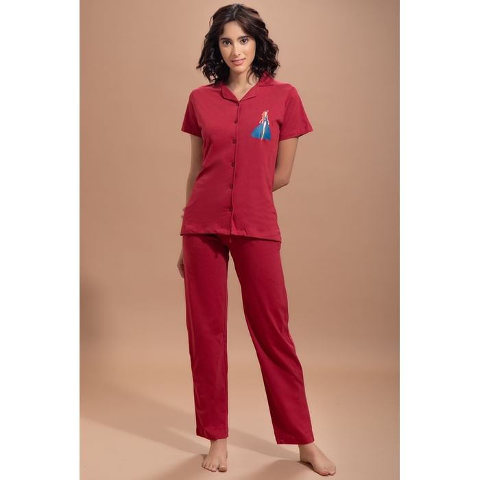 Clovia Virgo Print Button Down Shirt & Pyjama Set in Maroon - 100% Cotton - LS0025H09
Clovia Virgo Print Button Down Shirt & Pyjama Set in Maroon - 100% Cotton - LS0025H09