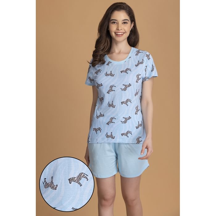 Clovia Zebra Print Top & Solid Shorts Set in Baby Blue - 100% Cotton - LS0410I03, Light blue
Clovia Zebra Print Top & Solid Shorts Set in Baby Blue - 100% Cotton - LS0410I03, Light blue