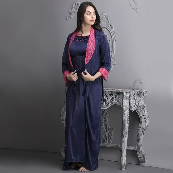 Clovia 2 PCS SATIN NIGHTWEAR SET IN blue - LONG ROBE & NIGHTIE - NSM295G08, Navy
Clovia 2 PCS SATIN NIGHTWEAR SET IN blue - LONG ROBE & NIGHTIE - NSM295G08, Navy