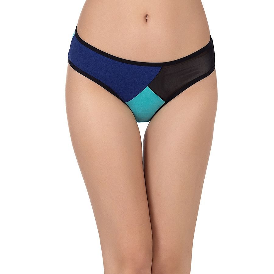 Buy Cotton Low Waist Colourblocked Bikini With Powernet Online India