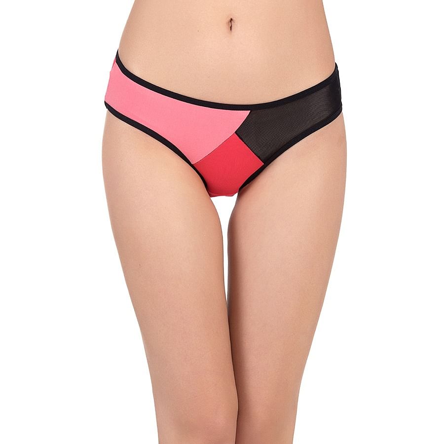 Buy Cotton Low Waist Colourblocked Bikini With Powernet Panel Online