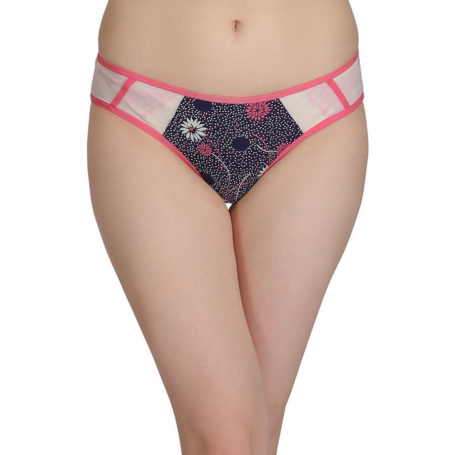 Buy Cotton Low Waist Floral Print Bikini Panty With Powernet Wings